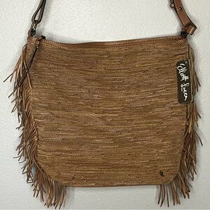 Elliott Lucca Bali 89 All Day Tote Bag 100% Leather Tan Fringe Top Zip Tweed NWT